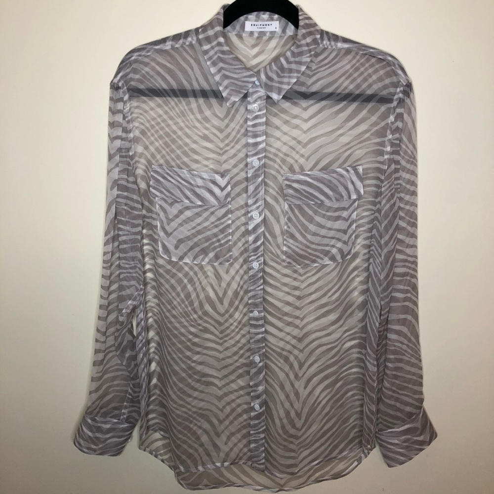 Equipment Silk Signature Shirt Grey Zebra Sheer